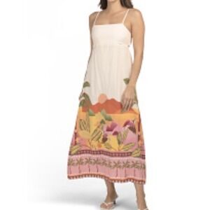 NWT Paper Heart Anthro Maxi Dress M Palm Landscape Toucan Strappy Tie Back